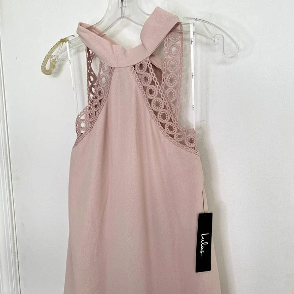 Lulus Any Sway, Shape Or Form Pink Lace Halter Shift Open Back Formal Dress - Picture 6 of 13